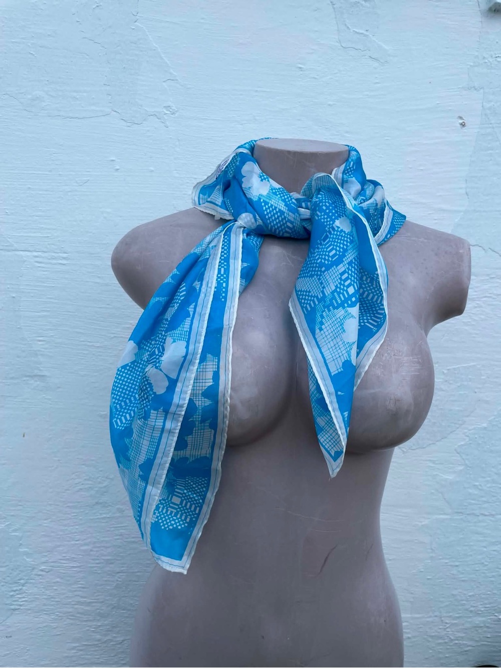 Oscar de la Renta Bright Blue Floral Silk Scarf